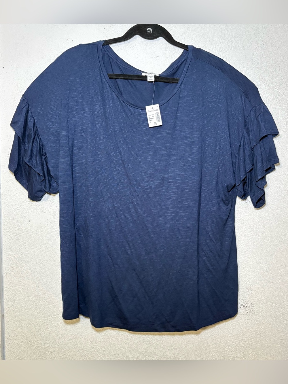 Westport Women’s 2X Navy Ruffle Short Sleeve dressbarn Tee